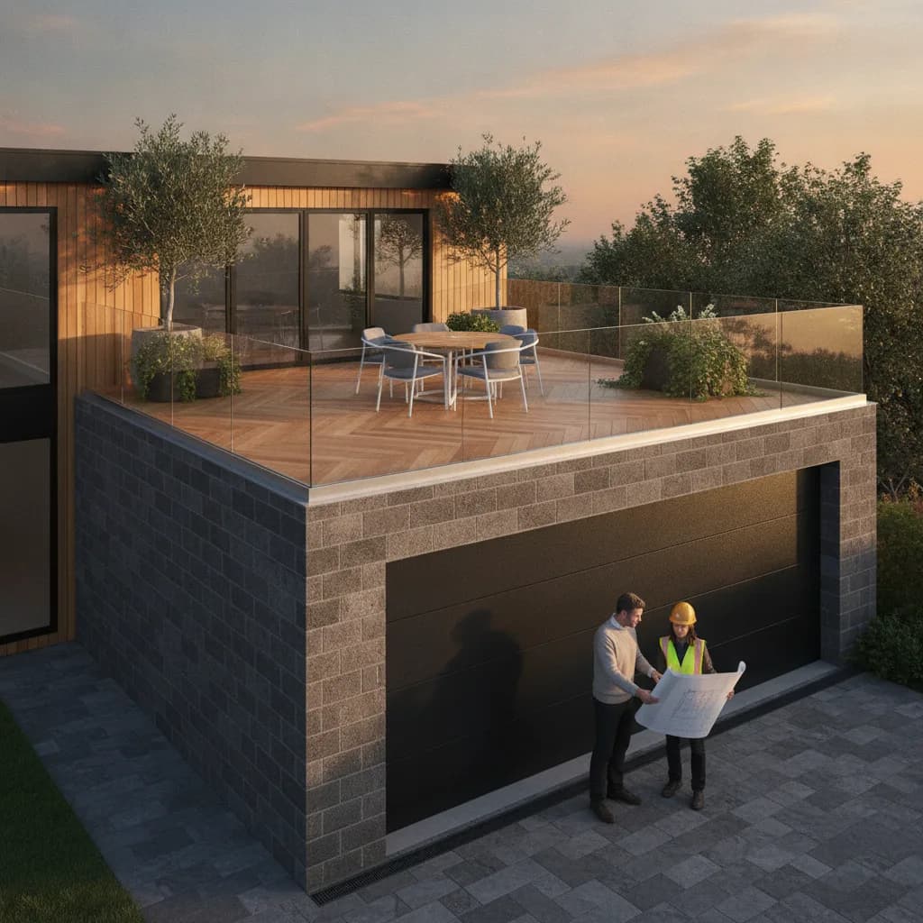 Terrasse surélevée sur garage, règles et solutions 2026 - terrasse surelevee garage